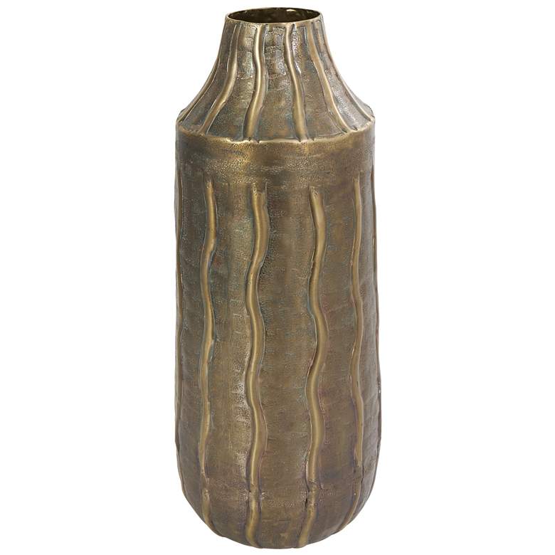 Image 1 Brass Metal Contemporary Vase, 7" x 7" x 17"