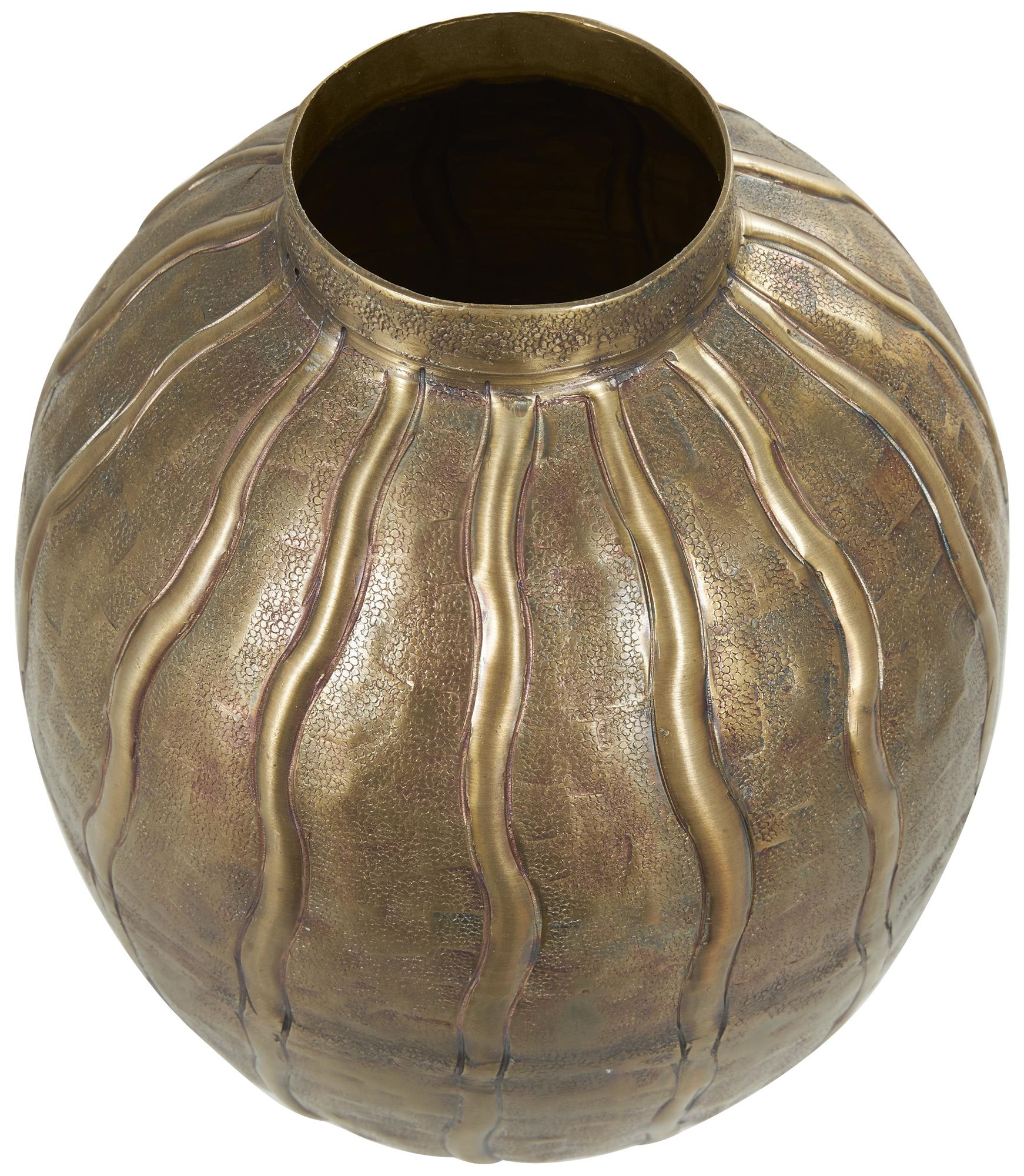 Image 6 Brass Metal Contemporary Vase, 9" x 9" x 12" more views
