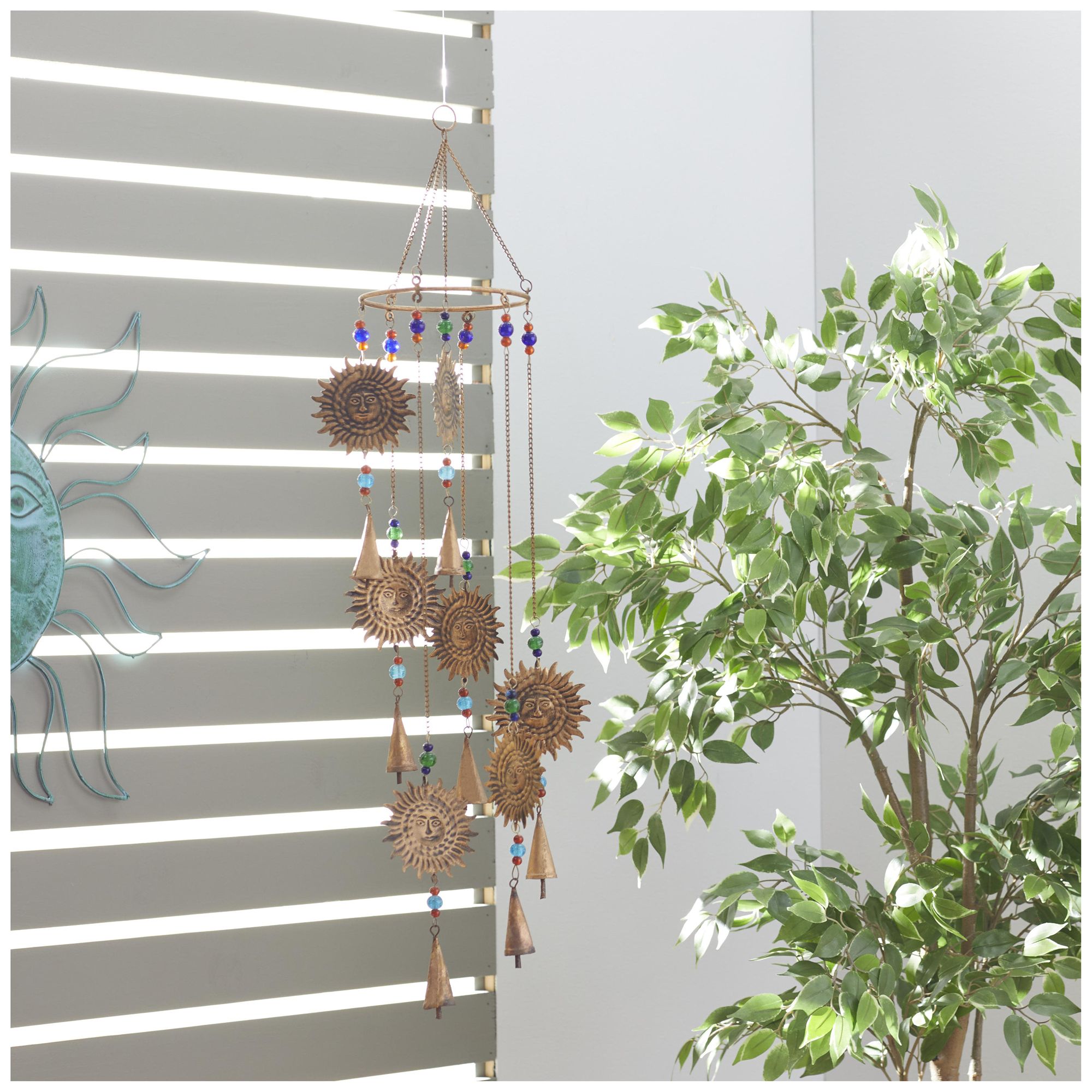 Image 3 Brass Metal Eclectic Windchime, 7" x 7" x 32" more views