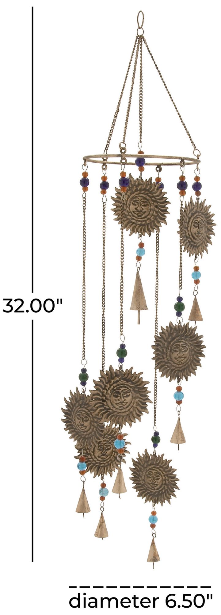 Image 5 Brass Metal Eclectic Windchime, 7" x 7" x 32" more views