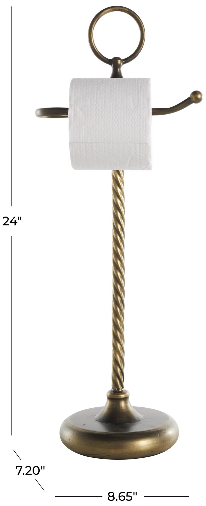 Image 7 Brass Metal Farmhouse Toilet Paper Holder, 9" x 7" x 24" more views