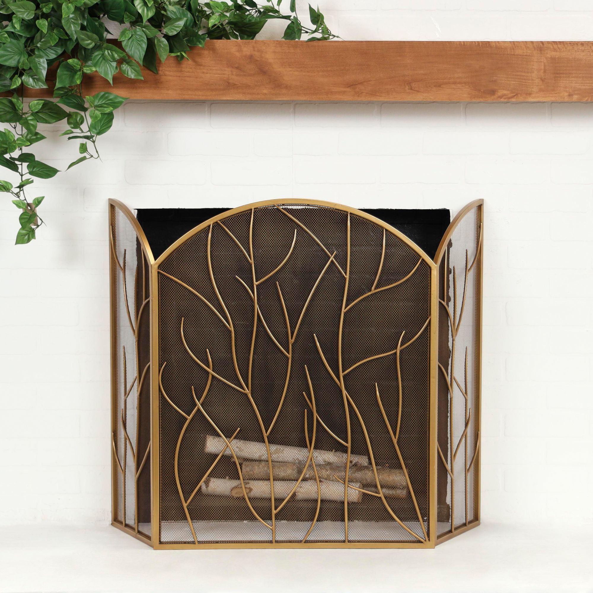 Thumbnail1 of Brass Metal Modern Fireplace Screen, 25" x 12" x 31"