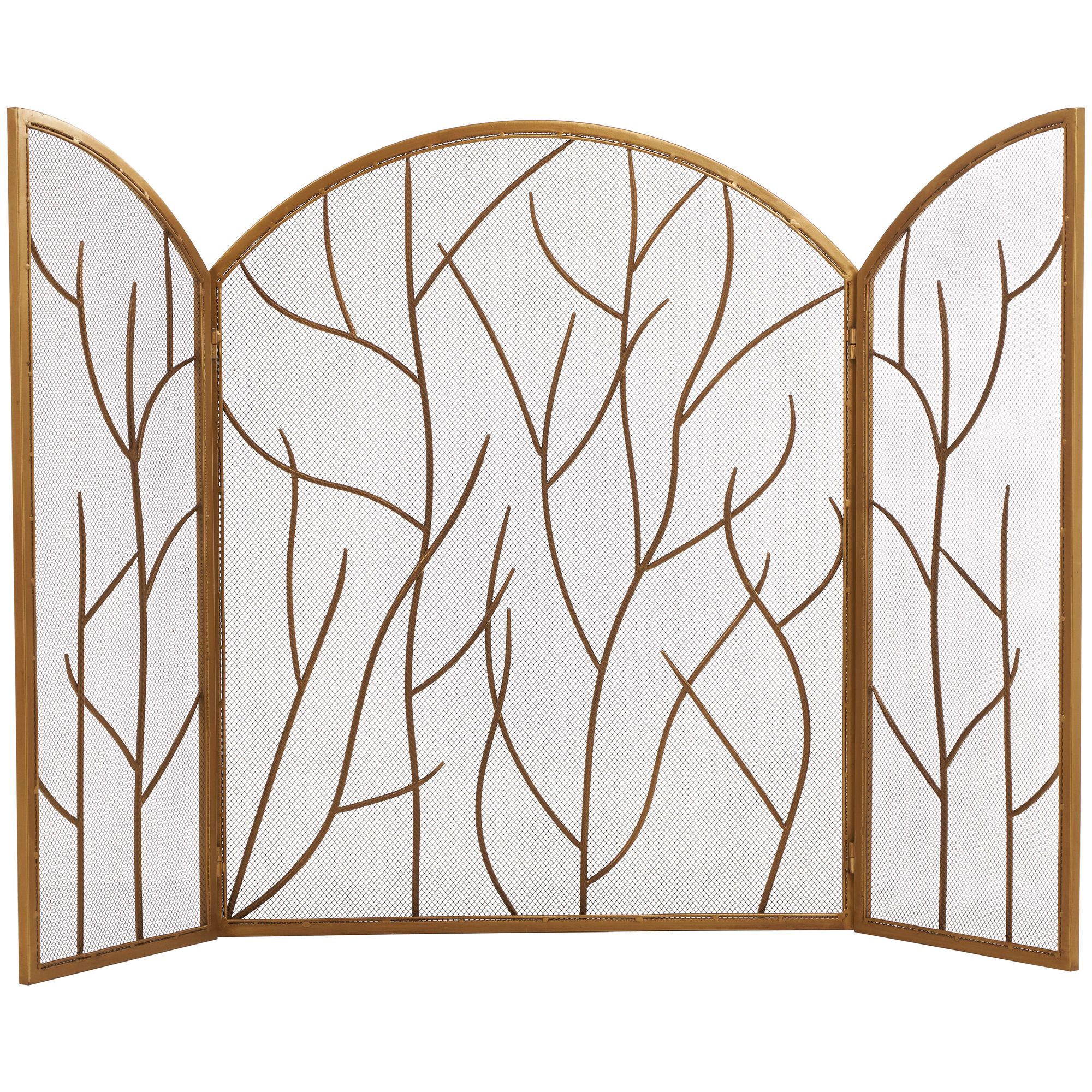 Brass Metal Modern Fireplace Screen, 25" x 12" x 31"