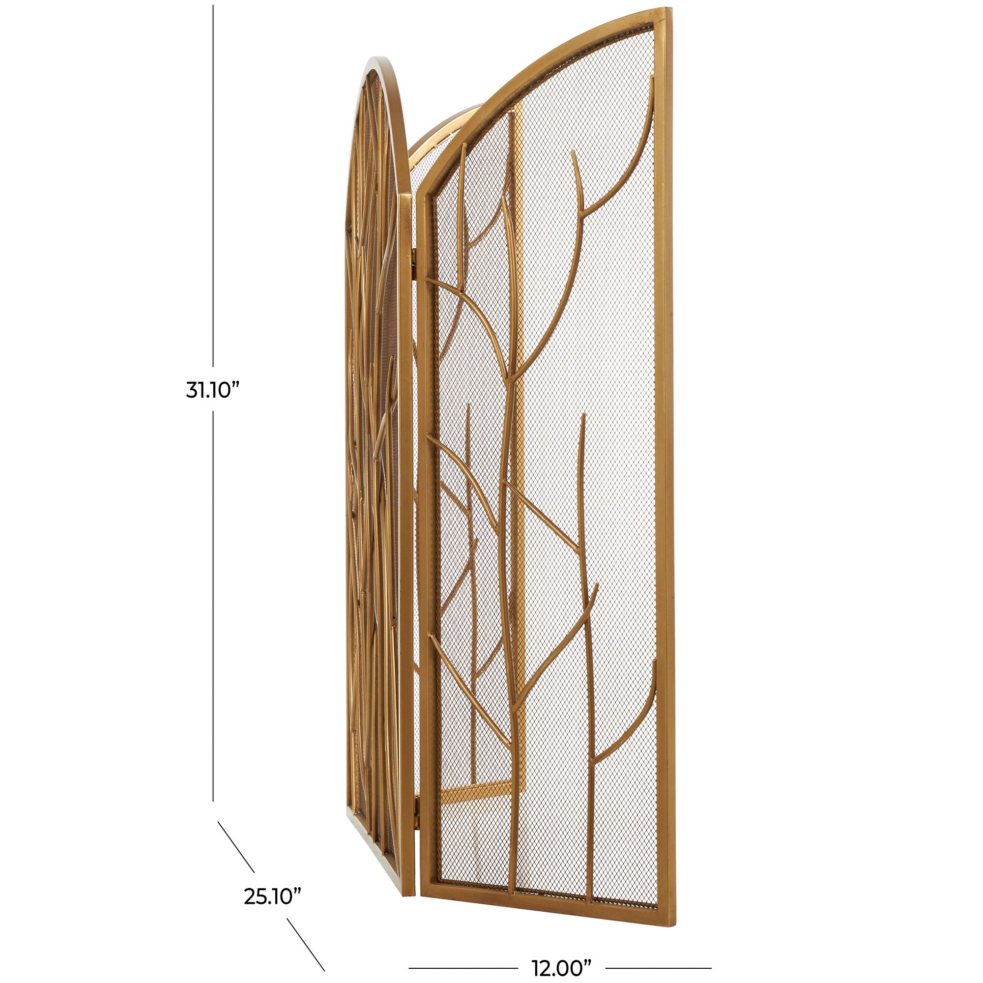 Brass Metal Modern Fireplace Screen, 25" x 12" x 31"