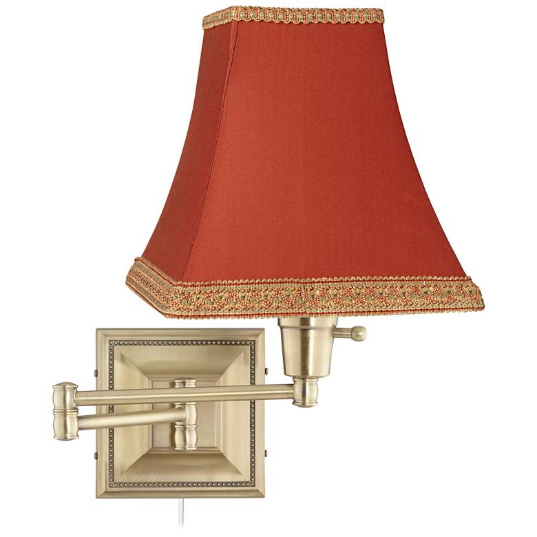 Image 1 Brass Rust Square Shade Plug-In Swing Arm Wall Lamp
