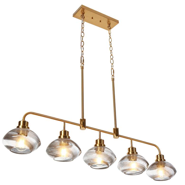 Image 1 Brass Smoke Glass 5-Light Linear Kitchen Island Pendant