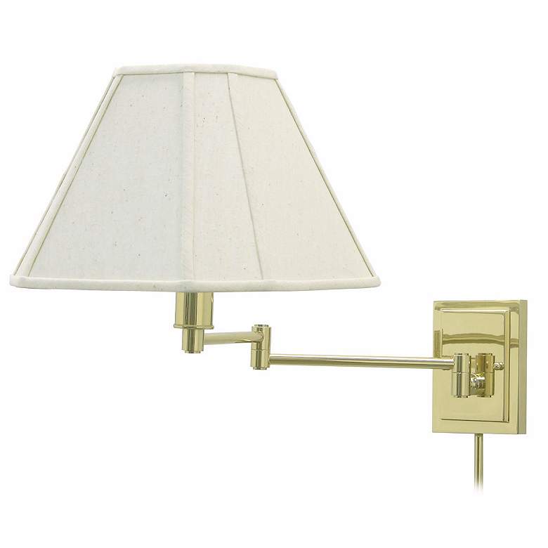 Image 1 Brass With Beige Shade Plug-In Swing Arm Wall Lamp