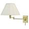 Brass With Beige Shade Plug-In Swing Arm Wall Lamp