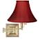 Brass with Red Dupioni Silk Shade Plug-In Swing Arm Wall Lamp