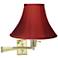 Brass with Red Silk Shade Plug-In Swing Arm Wall Lamp