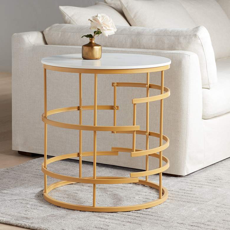 Image 2 Brassica 23 3/4" Wide Faux Marble and Gold Modern Tea Table