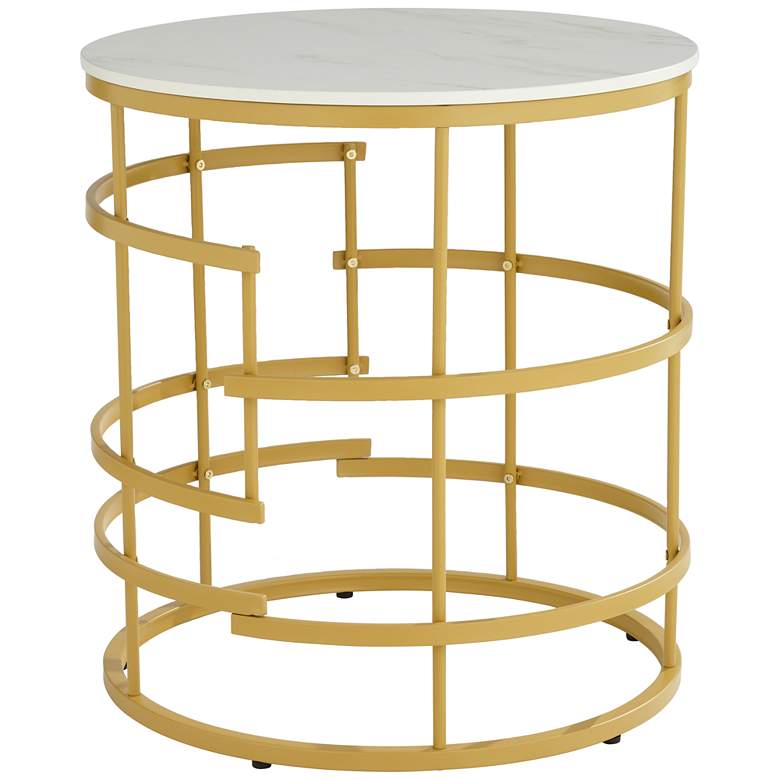 Image 7 Brassica 23 3/4" Wide Faux Marble and Gold Modern Tea Table more views