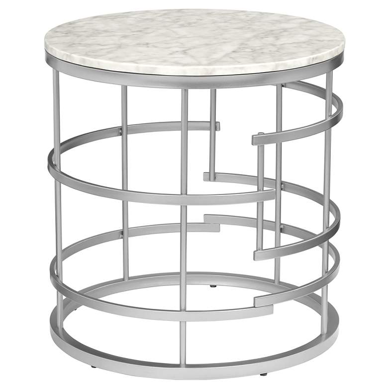 Image 1 Brassica 24" Wide Faux Marble and Silver Modern End Table