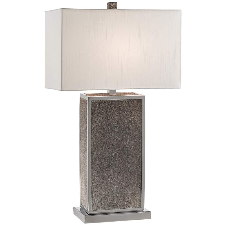 Image 1 Braunvieh Gray Genuine Leather Rectangular Column Table Lamp