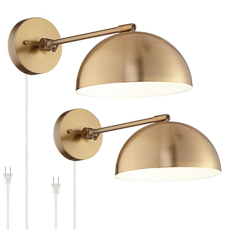 Brava Antique Brass Down-Light Plug-In Wall Lamps Set of 2