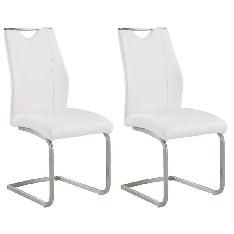 Image 1 Bravo Set of 2 Dining Chairs in White Faux Leather and Stainless Steel