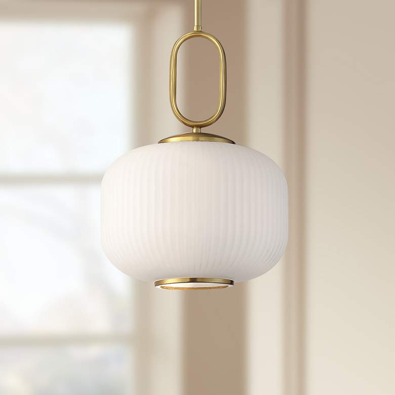 Image 1 Braxton 12 inch Wide Gold and Opal Glass Mini Pendant Light