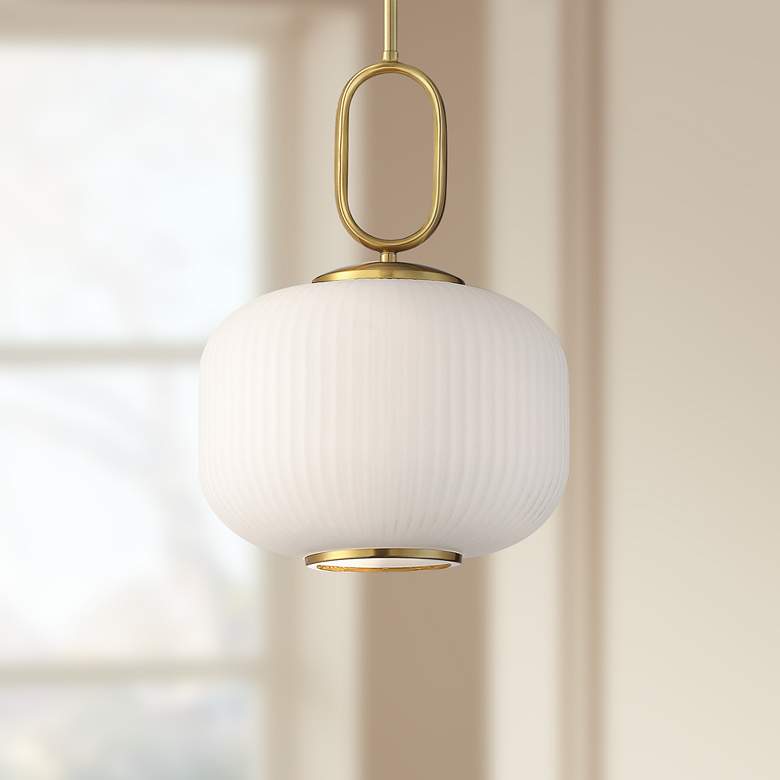 Image 1 Braxton 12" Wide Gold and Opal Glass Mini Pendant Light