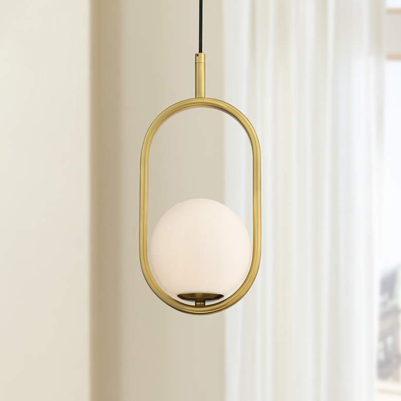 Image 1 Braxton 7 1/4" Wide Brass and Opal Glass Mini Pendant Light