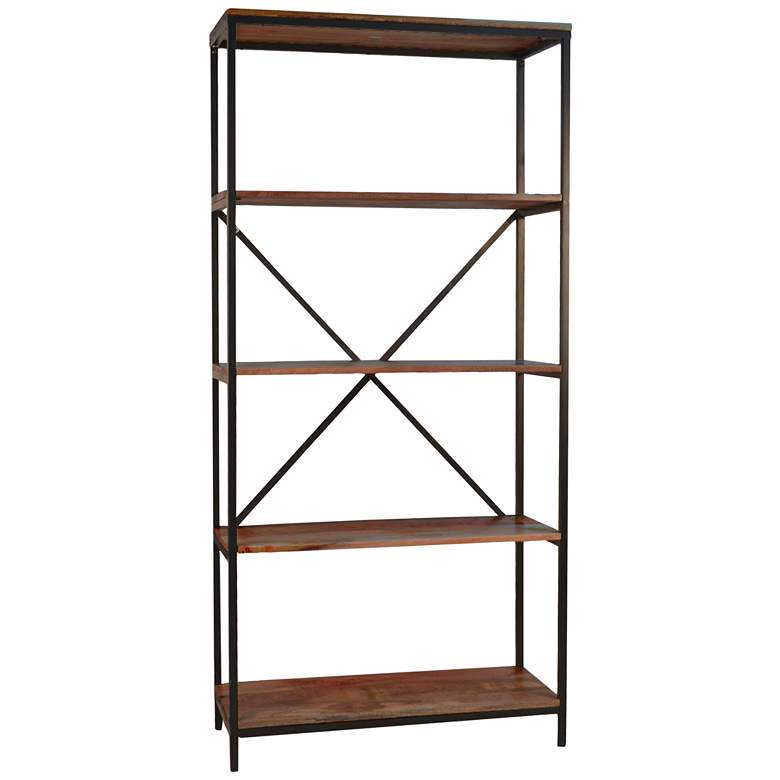 Brayden 72 inch High 4-Shelf Black Steel Chestnut Wood Bookcase