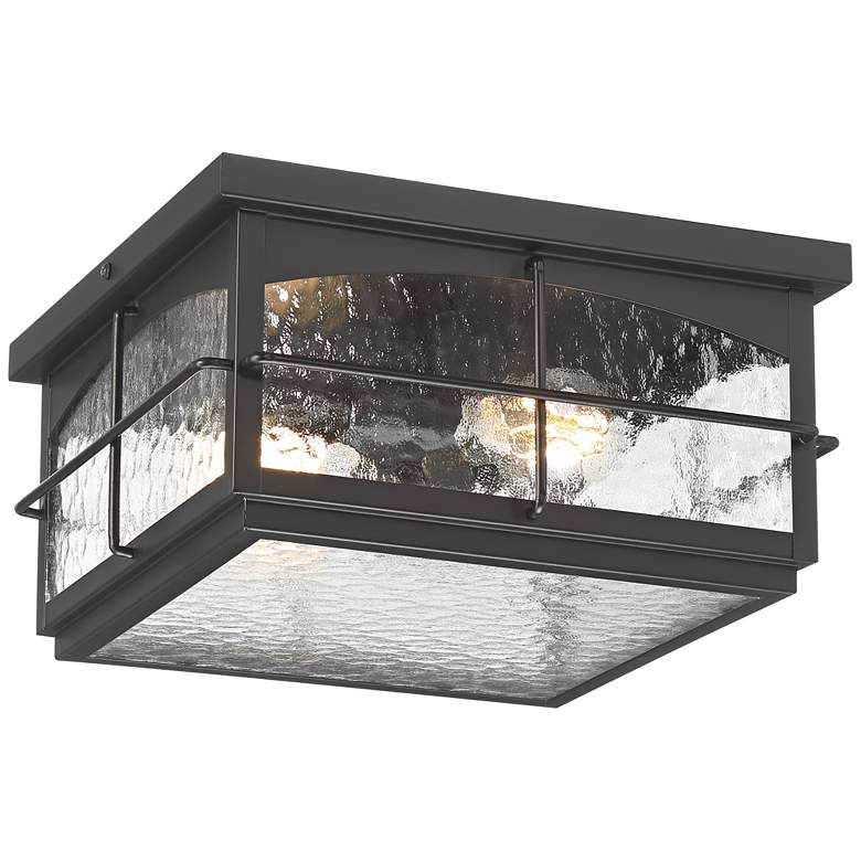 Image 2 Braylon 12" Wide Black and Hammered Glass Outdoor Ceiling Light