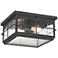 Braylon 12" Wide Black and Hammered Glass Outdoor Ceiling Light