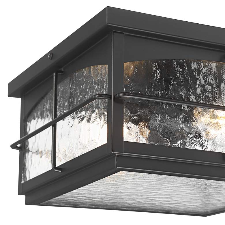 Image 3 Braylon 12" Wide Black and Hammered Glass Outdoor Ceiling Light more views
