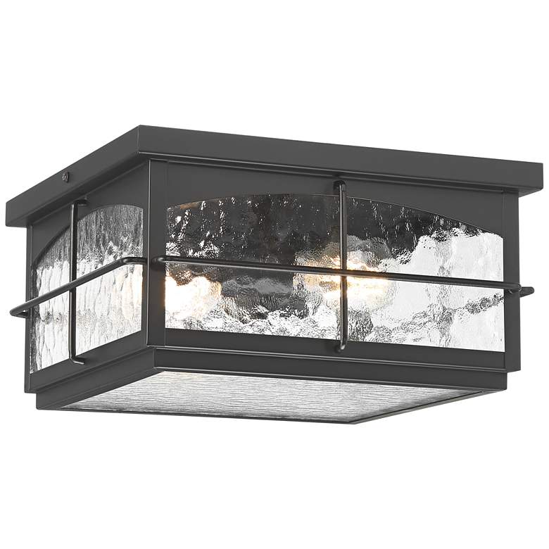 Image 5 Braylon 12" Wide Black and Hammered Glass Outdoor Ceiling Light more views
