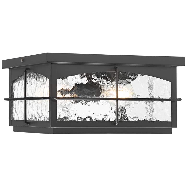 Image 6 Braylon 12" Wide Black and Hammered Glass Outdoor Ceiling Light more views