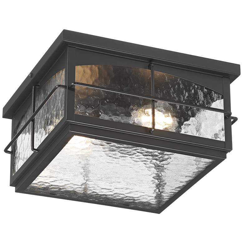 Image 7 Braylon 12" Wide Black and Hammered Glass Outdoor Ceiling Light more views