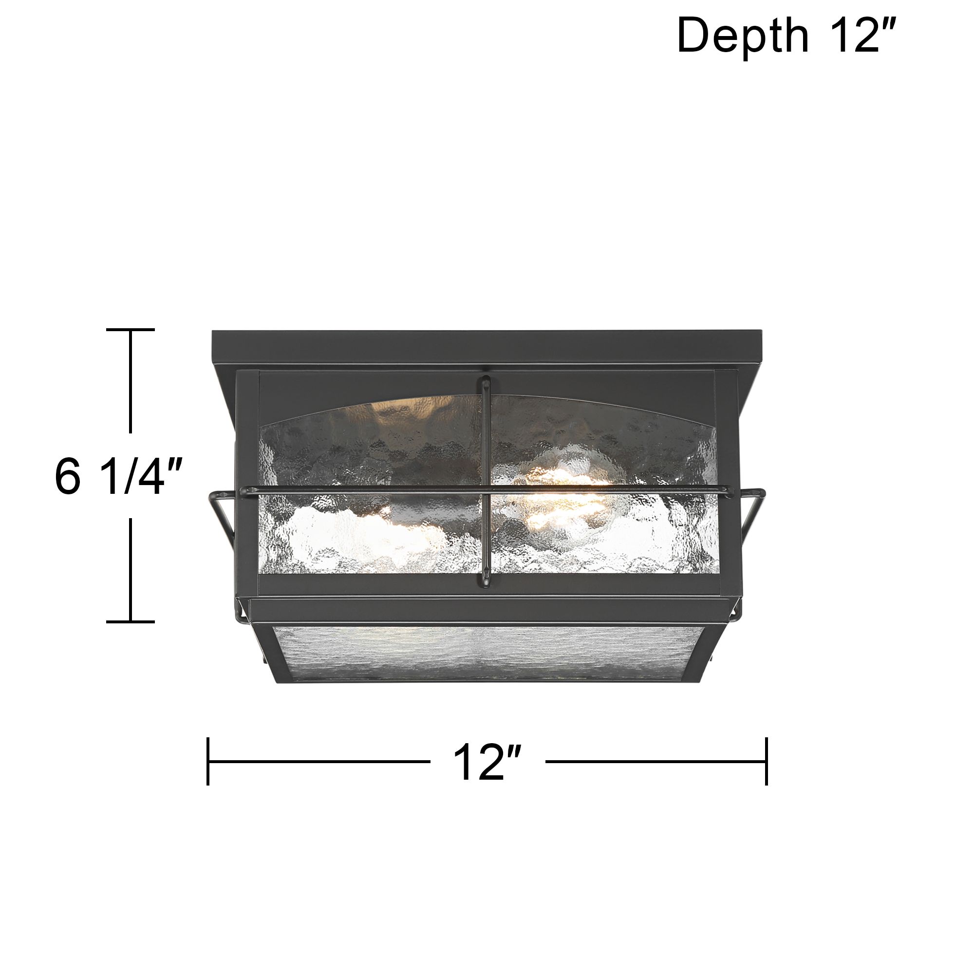 Braylon 12" Wide Black and Hammered Glass Outdoor Ceiling Light