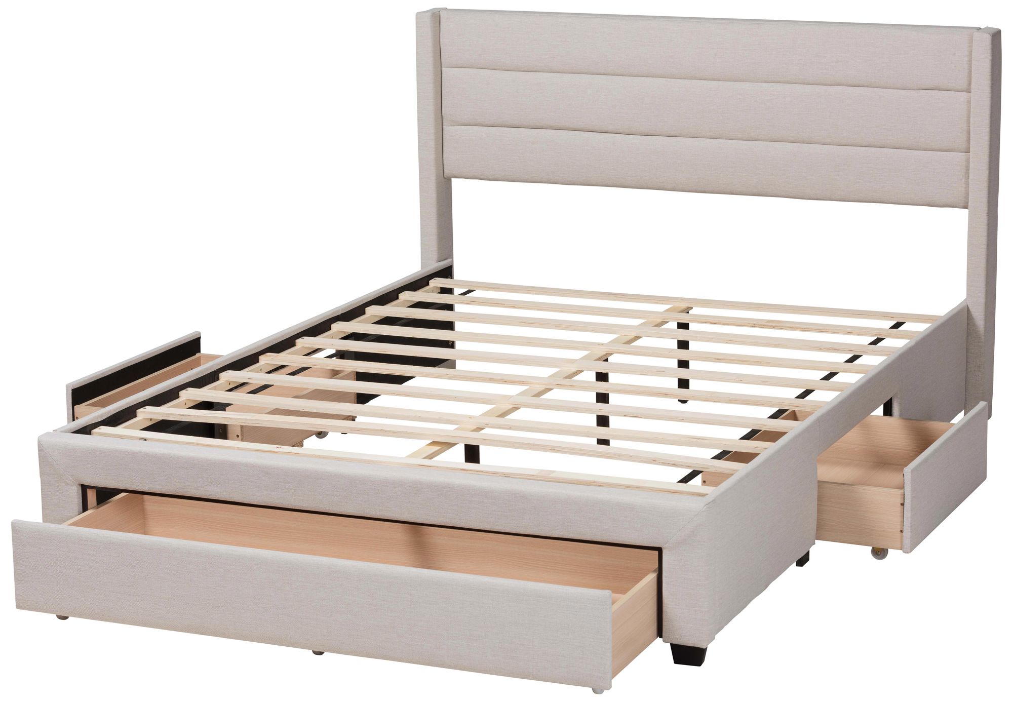Braylon Beige Fabric Full Size 3-Drawer Platform Bed