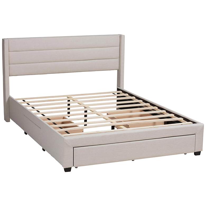 Image 2 Braylon Beige Fabric Queen Size 3-Drawer Platform Bed