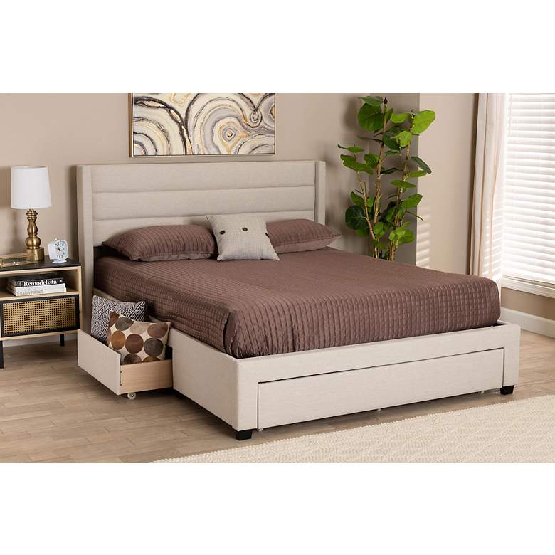 Image 1 Braylon Beige Fabric Queen Size 3-Drawer Platform Bed