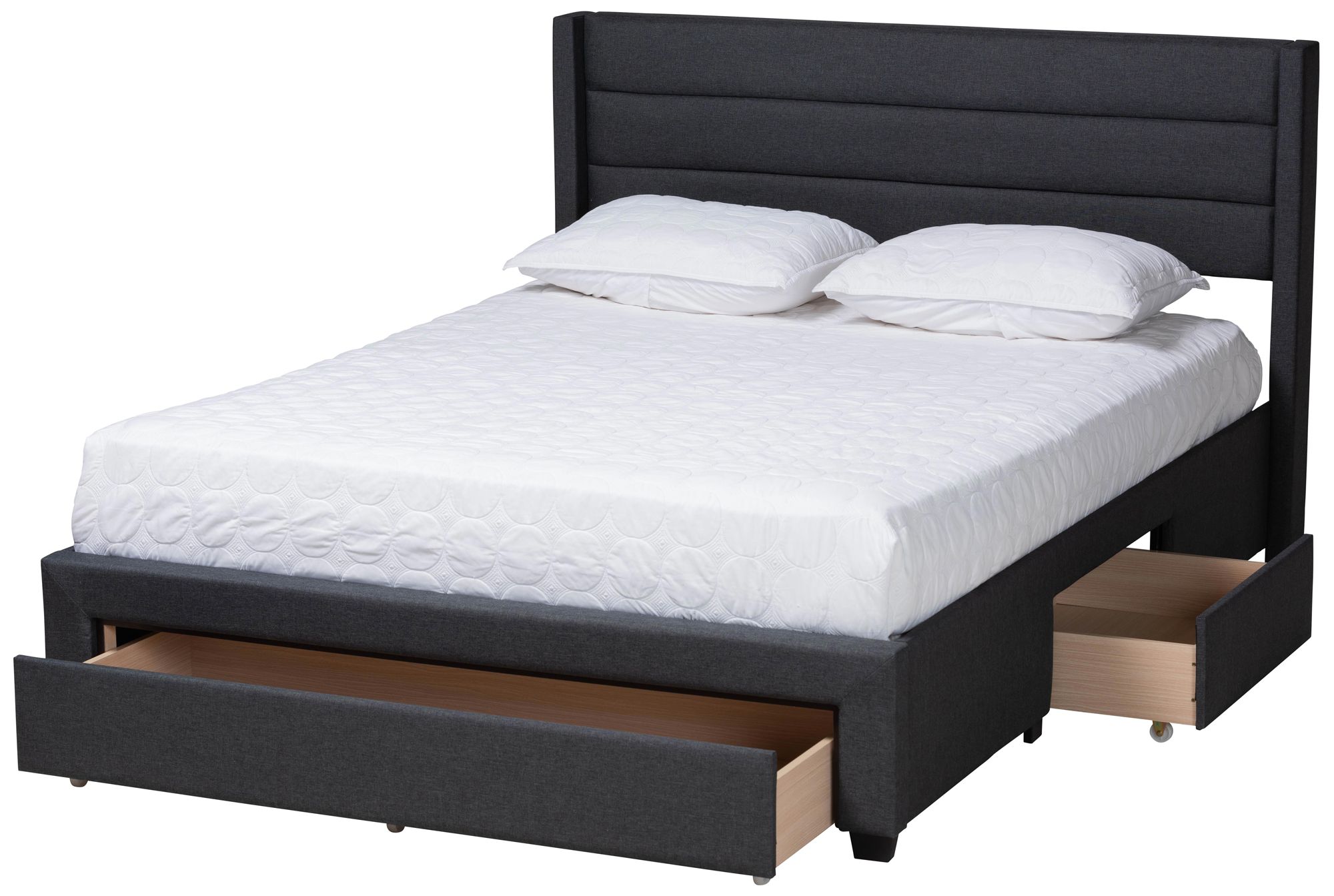 Braylon Charcoal Gray Fabric Full Size 3-Drawer Platform Bed