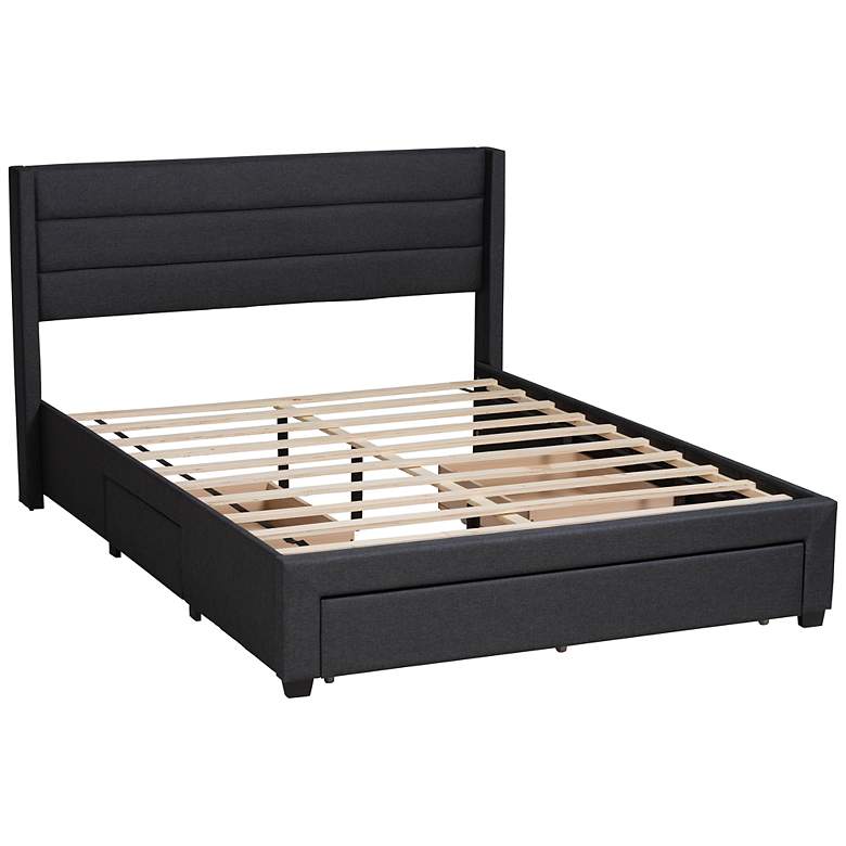 Image 2 Braylon Charcoal Gray Fabric Queen 3-Drawer Platform Bed
