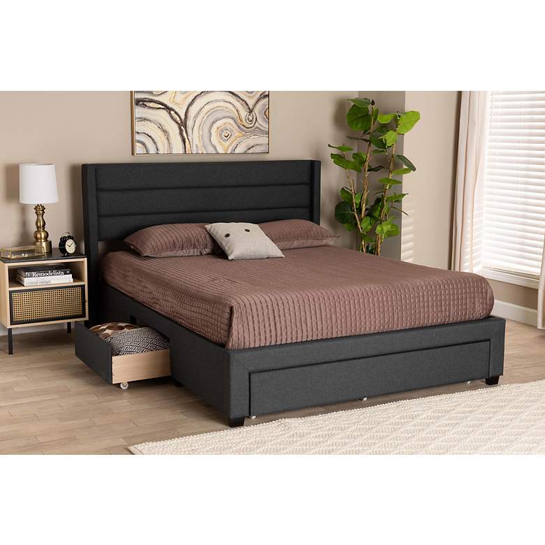 Image 1 Braylon Charcoal Gray Fabric Queen 3-Drawer Platform Bed