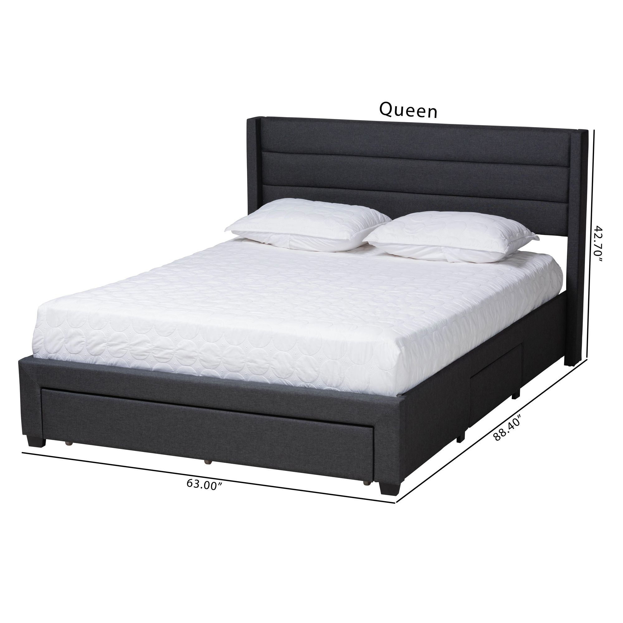 Braylon Charcoal Gray Fabric Queen 3-Drawer Platform Bed