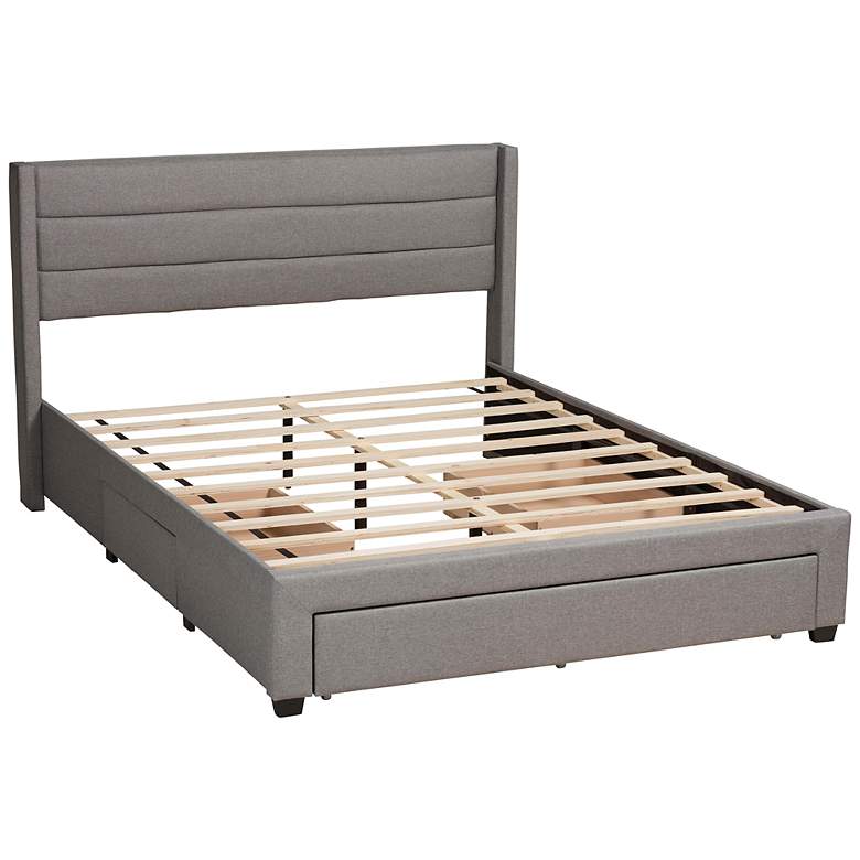 Image 2 Braylon Light Gray Fabric Queen Size 3-Drawer Platform Bed