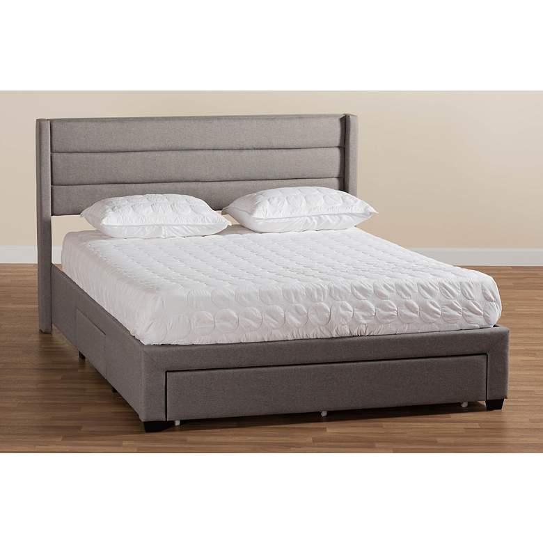 Image 1 Braylon Light Gray Fabric Queen Size 3-Drawer Platform Bed