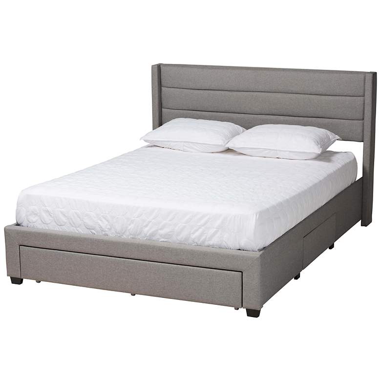 Image 7 Braylon Light Gray Fabric Queen Size 3-Drawer Platform Bed more views
