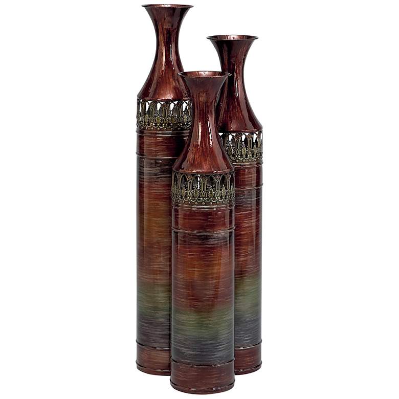 Image 2 Brazil Ombre Glossy Bronze Decorative Fluted Vases Set of 3