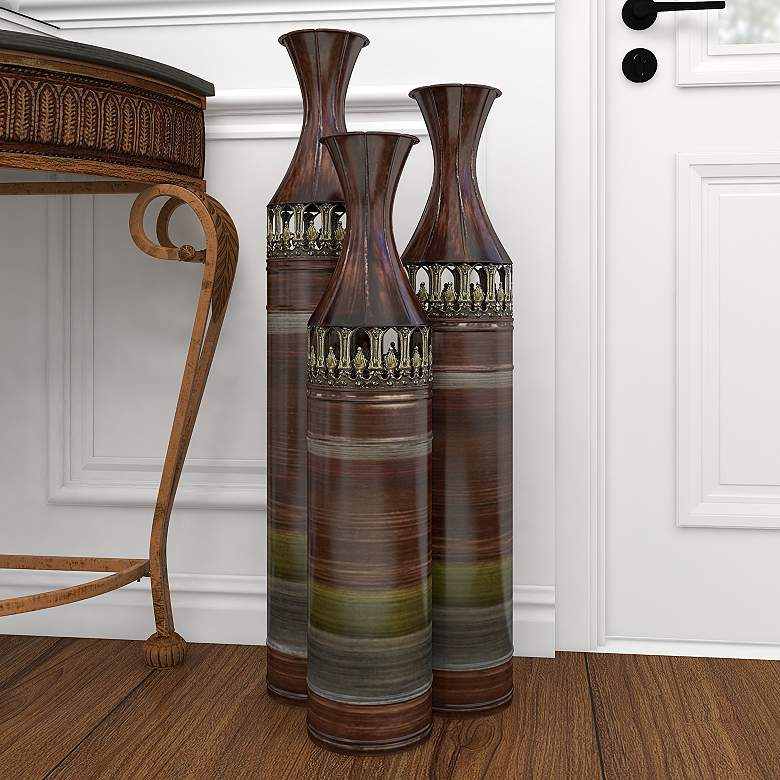 Image 1 Brazil Ombre Glossy Bronze Decorative Fluted Vases Set of 3