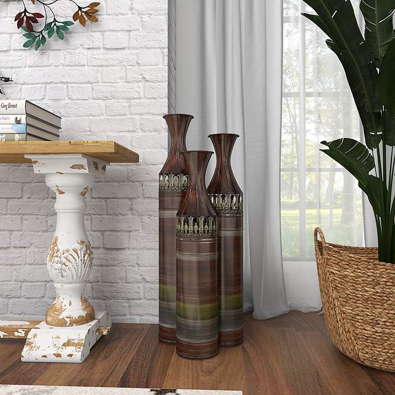Image 6 Brazil Ombre Glossy Bronze Decorative Fluted Vases Set of 3 more views