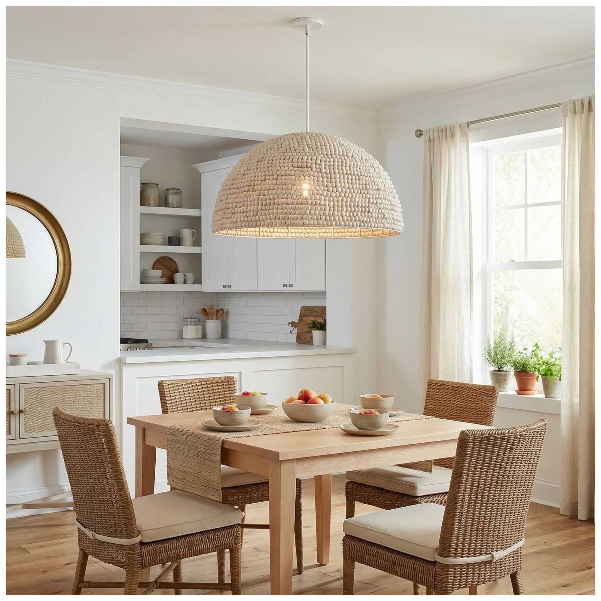 Breanne 35" Wide 4-Light Vintage White, Matte White Pendant