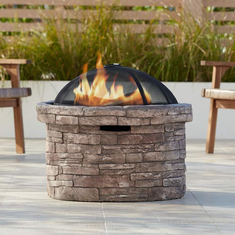 Image 1 Breckenridge 26 inchW Faux Stone Wood Burning Outdoor Fire Pit