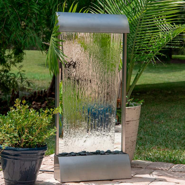 Breckenridge 42&quot; High Steel Mirror LED Outdoor Wall Fountain