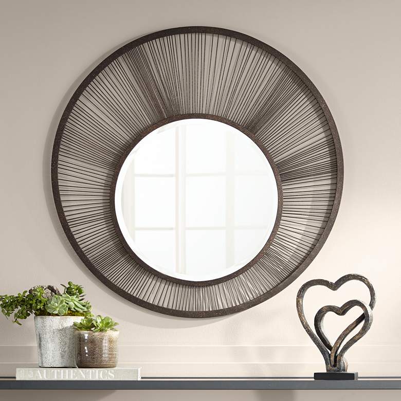 Image 1 Breckin Antique Black 33 1/2" Round Wire Wall Mirror
