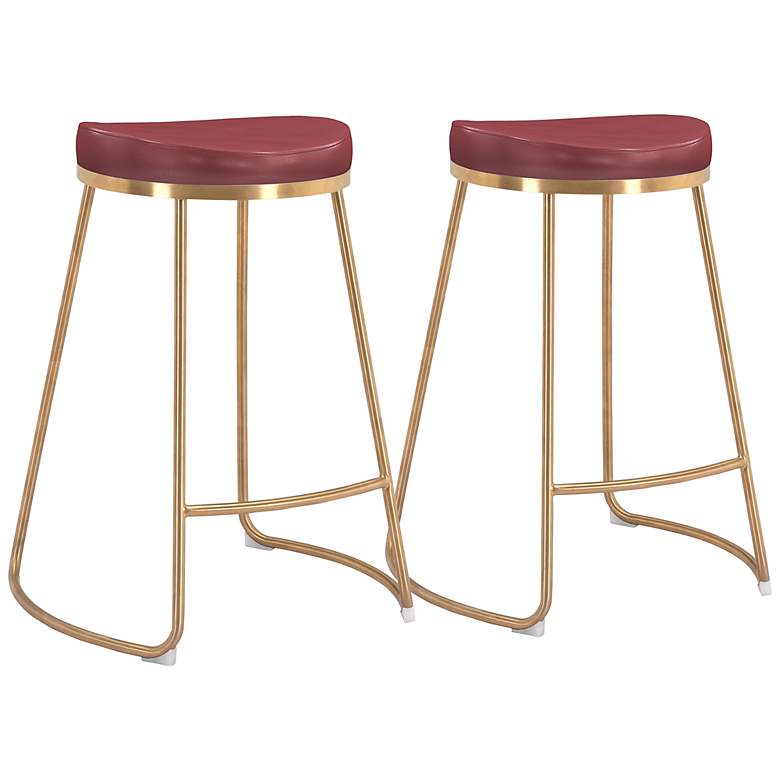 Image 3 Bree 26 1/4 inch Burgundy Faux Leather Modern Luxe Counter Stools Set of 2