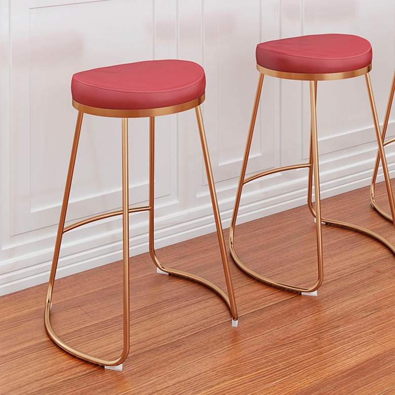 Image 2 Bree 26 1/4" Burgundy Faux Leather Modern Luxe Counter Stools Set of 2